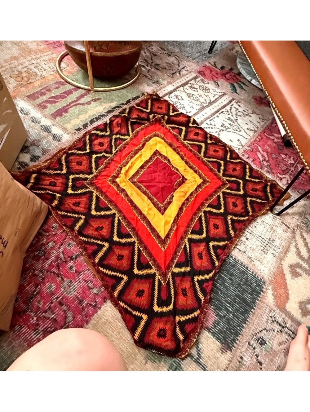 Free people diamond pattern scarf red yellow black